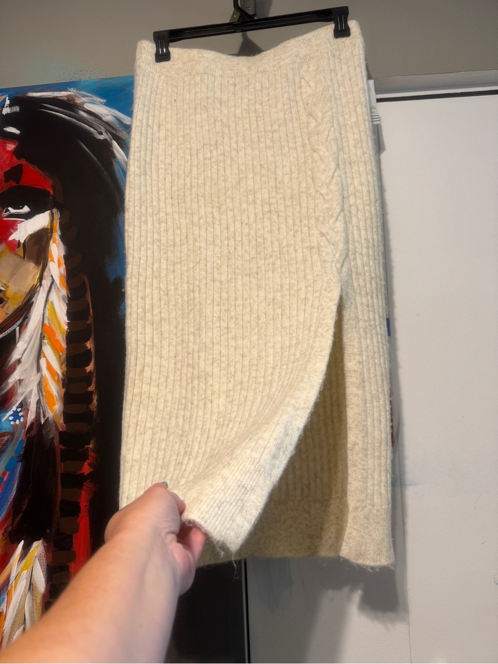 NWT Ophelia Roe Wool Blend Cable Knit Midi Sweater Skirt Cream Side Slit Size L - Picture 3 of 8